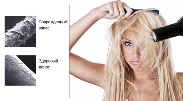 Здоровые и поврежденные феном волосы